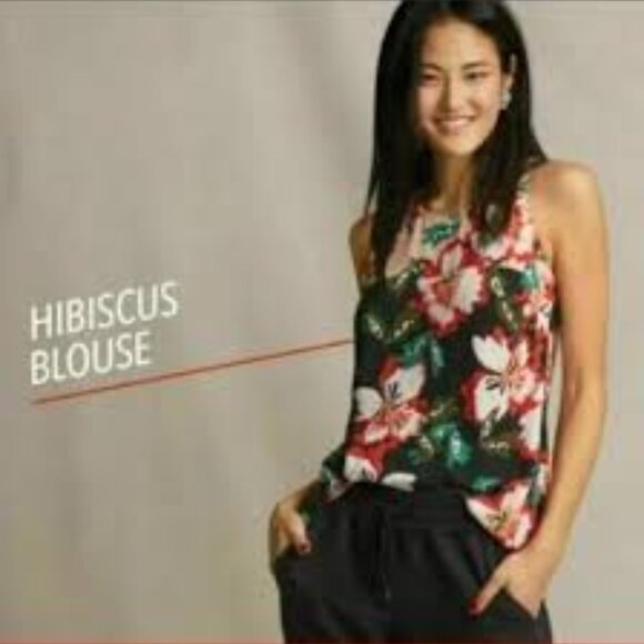 CAbi #5542 Hibiscus Print Sleeveless Blouse - Picture 10 of 15